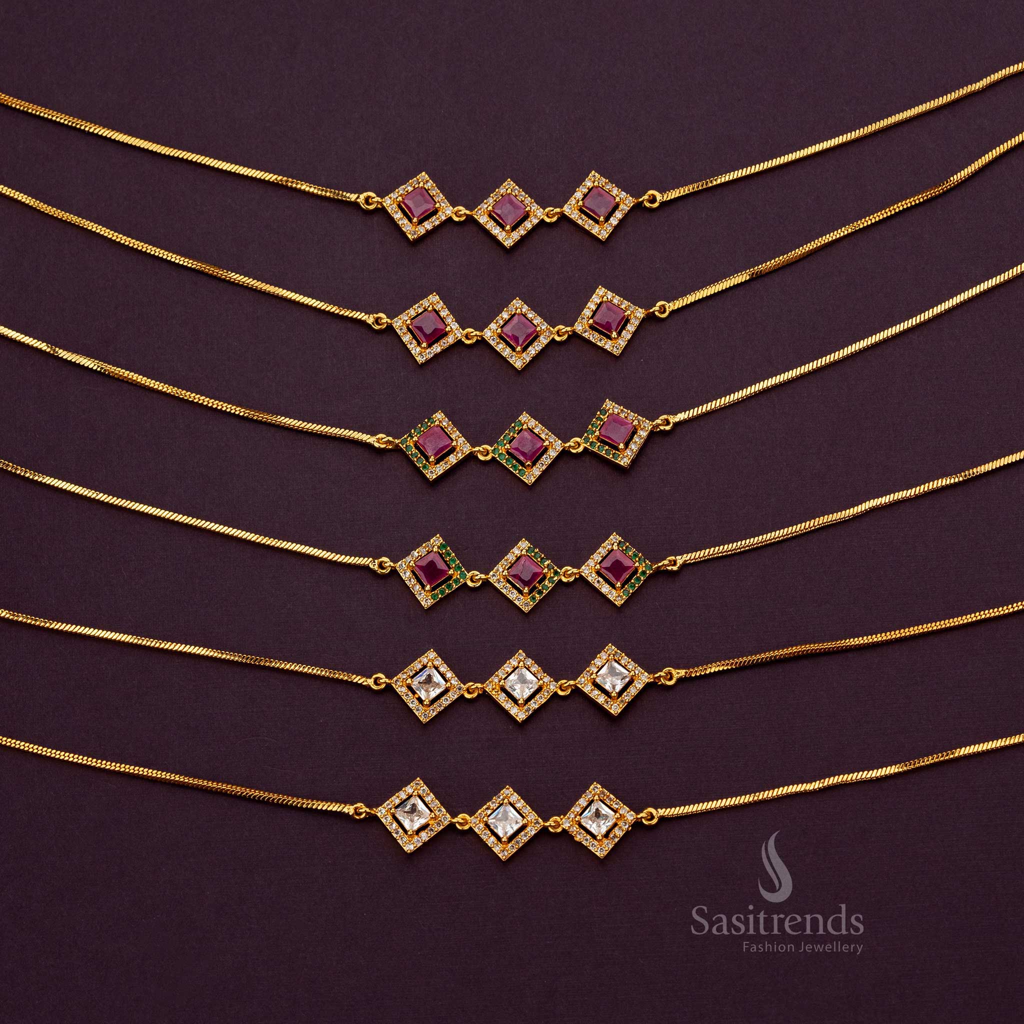 Close-up of the unique AD square design of the micro gold plated anklets - Sasitrends