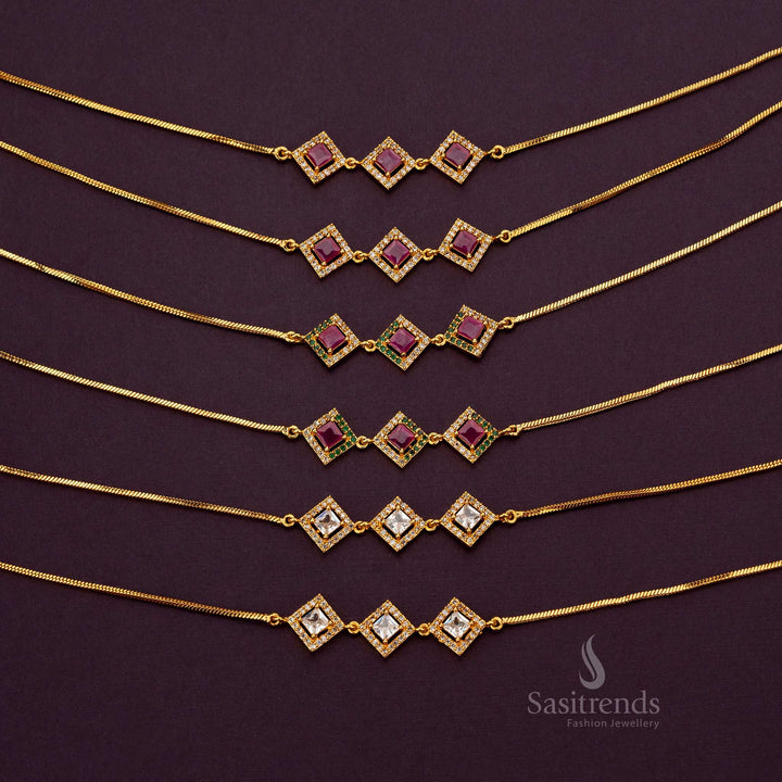 Close-up of the unique AD square design of the micro gold plated anklets - Sasitrends