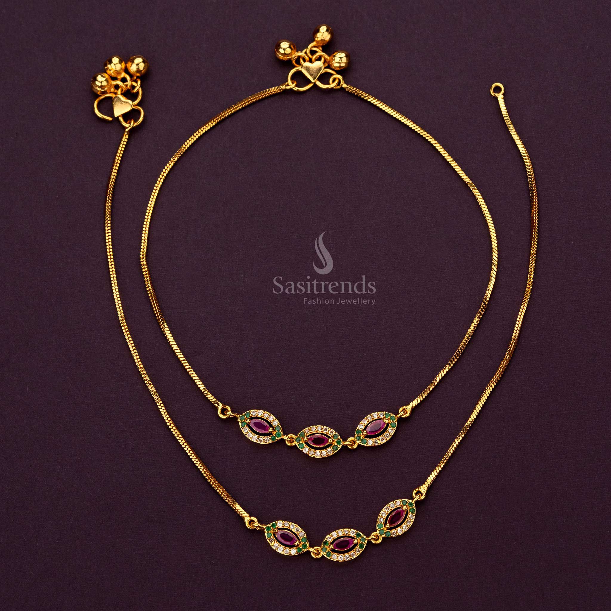 Multi AD Stone Studded Micro Gold Plated Anklets with 24-carat gold finish - Sasitrends