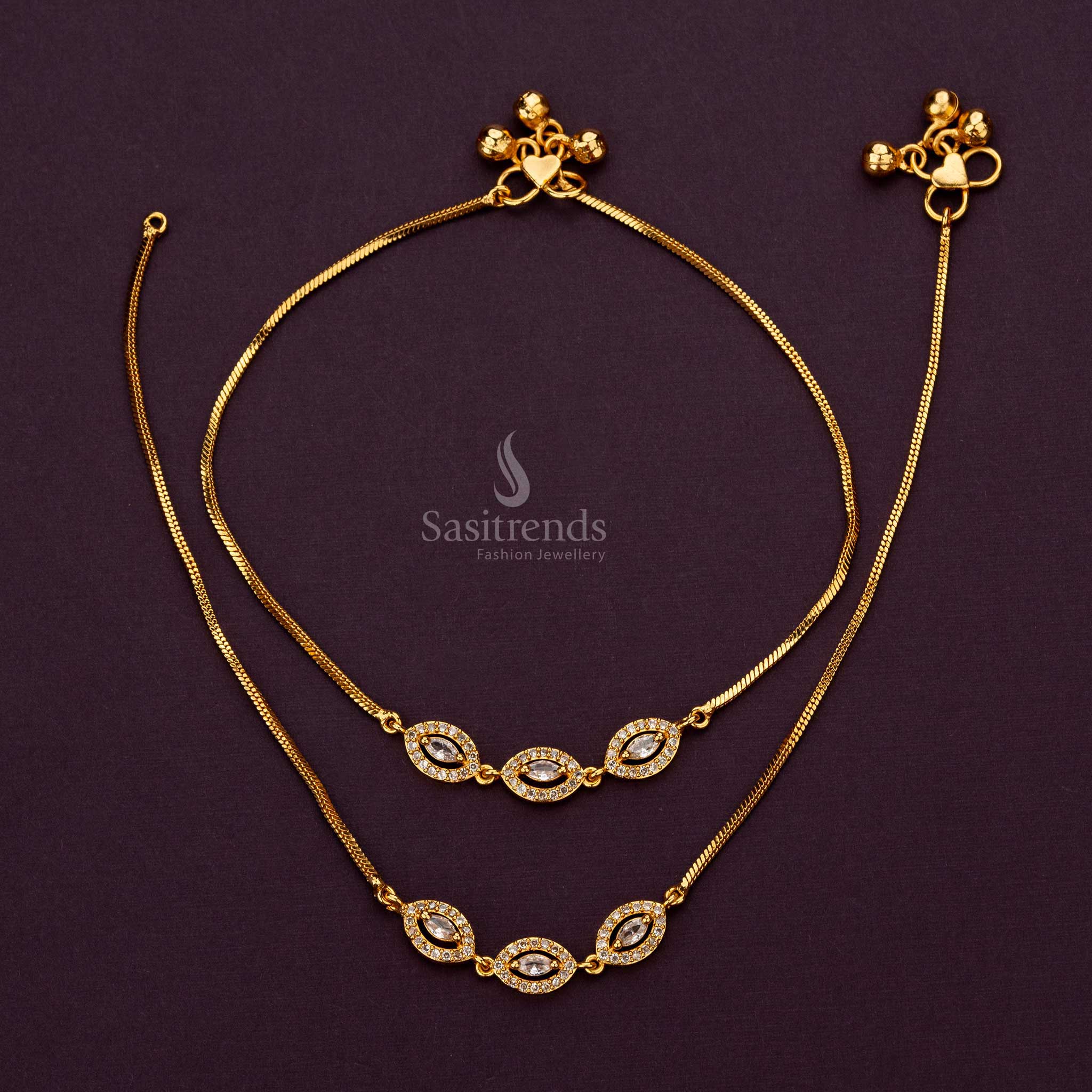 White AD Stone Studded Micro Gold Plated Anklets with 24-carat gold finish - Sasitrends