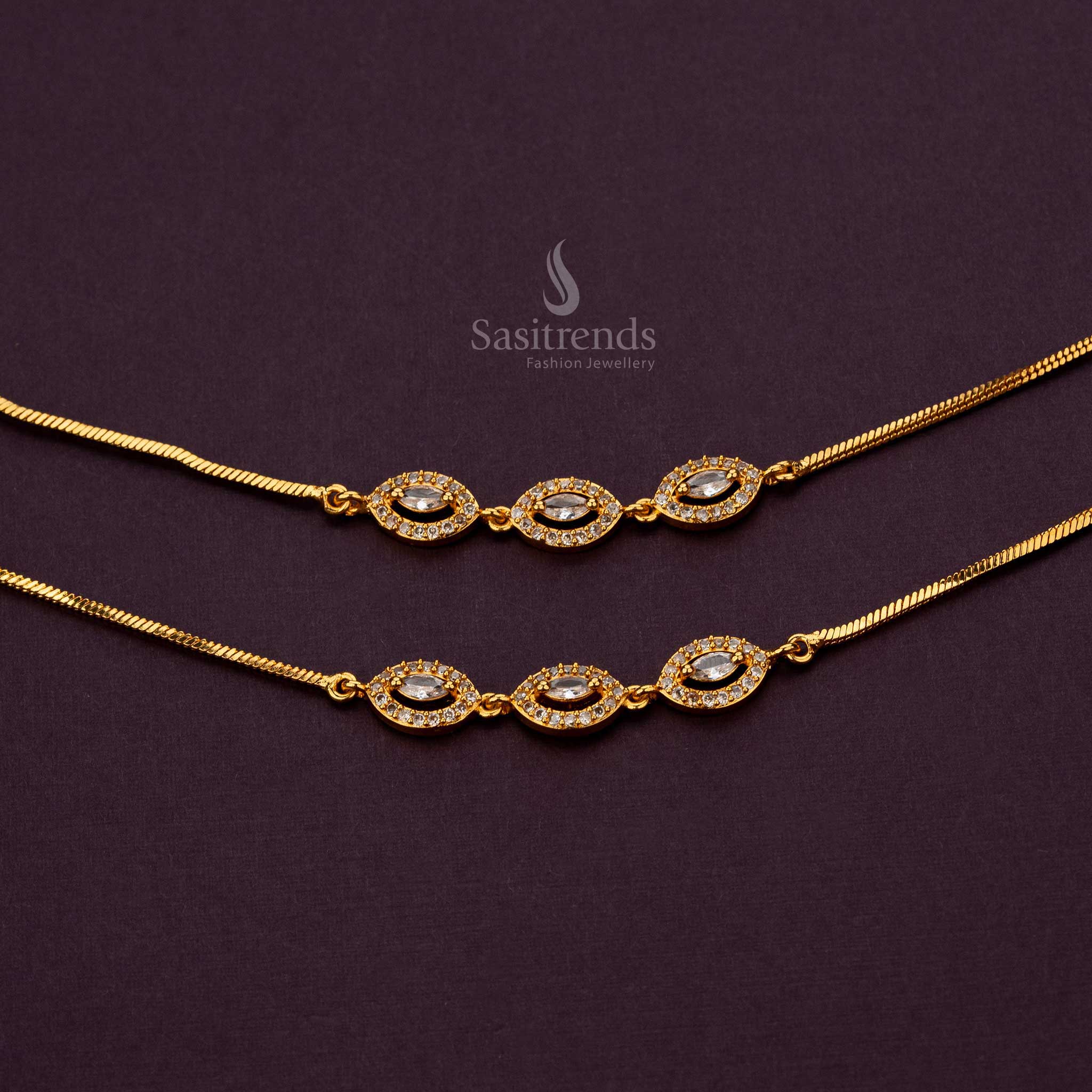 Trendy oval design of the Micro Gold Plated White AD stone Anklets - Sasitrends