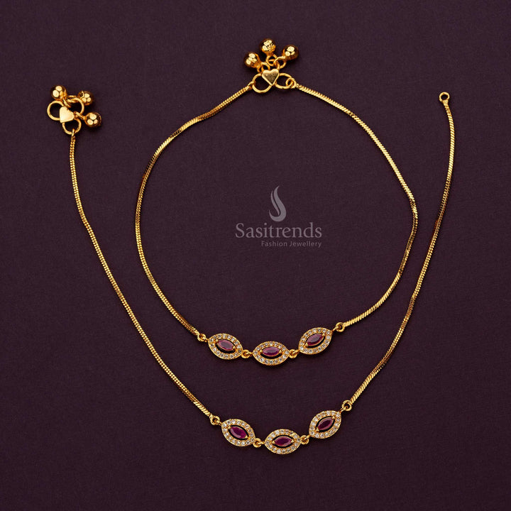 White and Ruby AD Stone Micro gold Plated Anklets enhancing traditional wear - Sasitrends