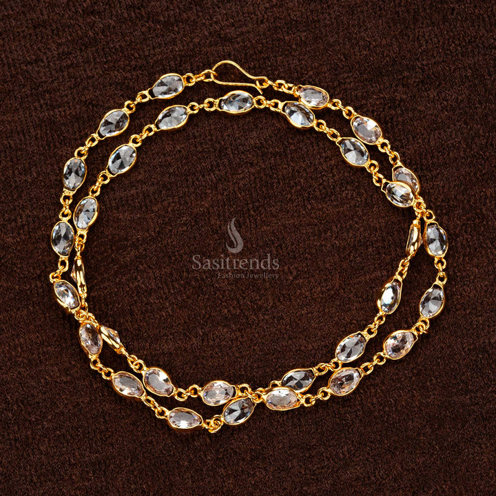 Elegant oval designer white chain with vibrant stones for any occasion sasitrends