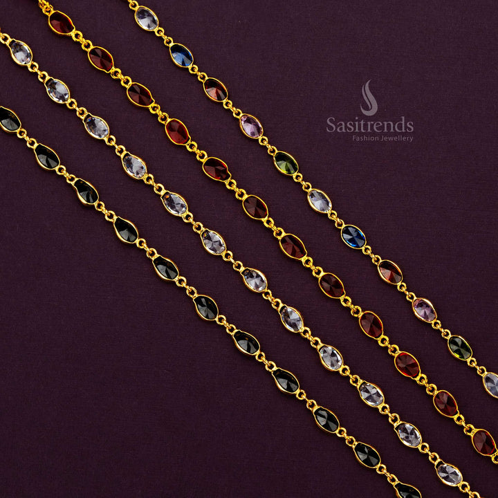 Traditional Elegant Micro Gold Plated Oval Designer Chain with Vibrant Stones - Sasitrends