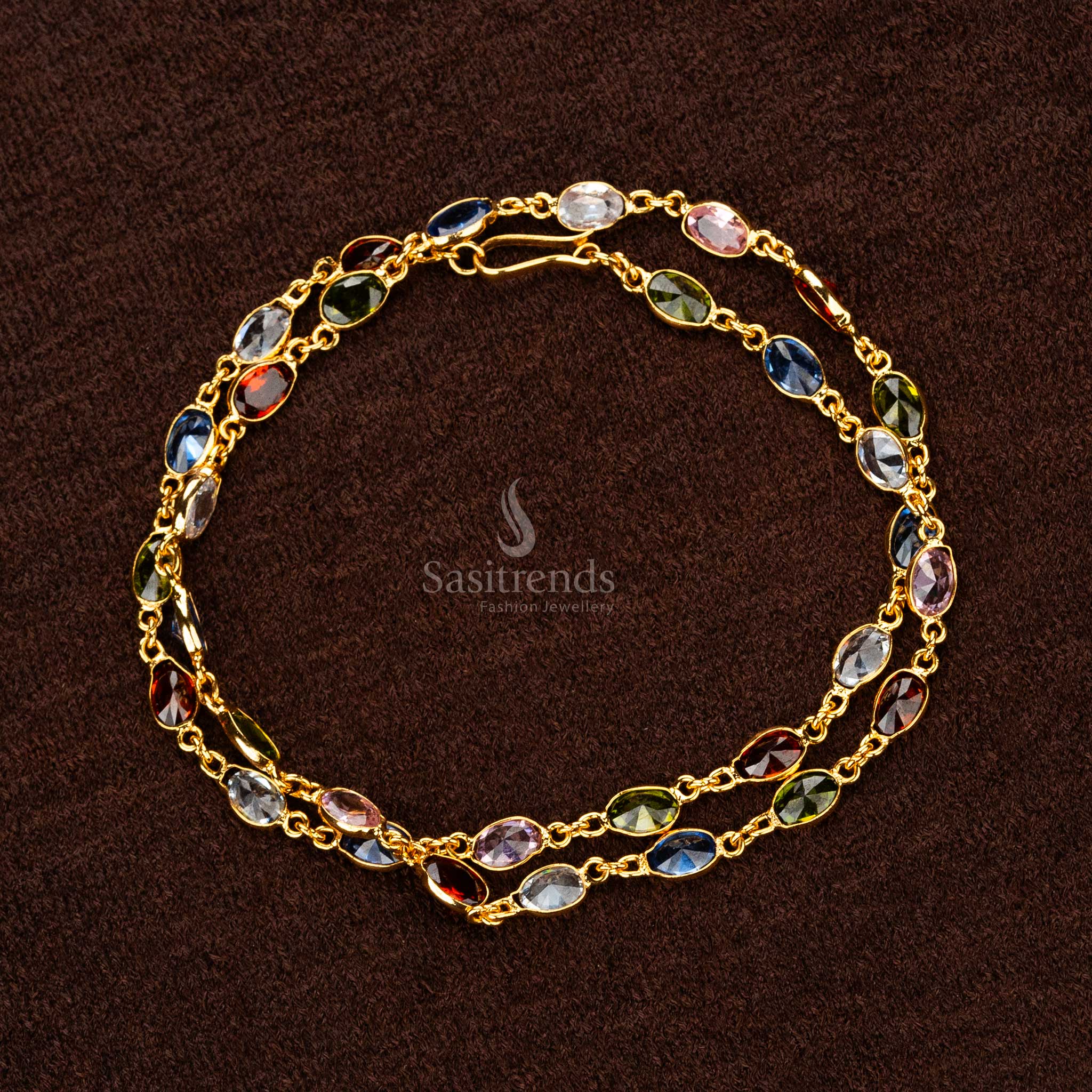 Stunning oval designer Multi chain with vibrant stones for any occasion sasitrends