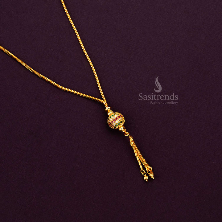 Vibrant bead pendant necklace with micro gold plated finish, featuring gold tassels, ideal for pairing with sarees and lehengas