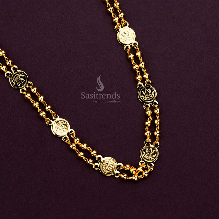 Two-layer Lakshmi coin temple chain with gold beads, micro gold plated for durability