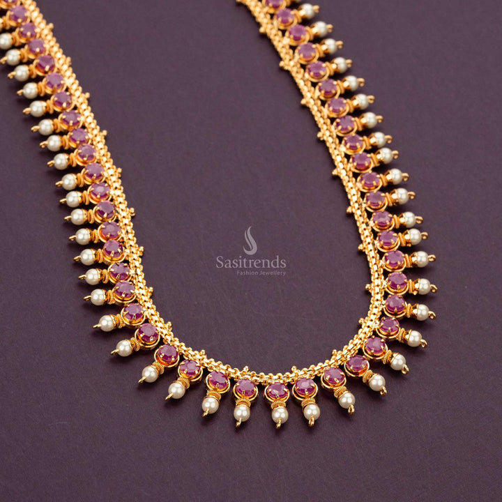 Elegant AD Stone Studded Pearl Necklace with micro gold plating and lifetime guarantee