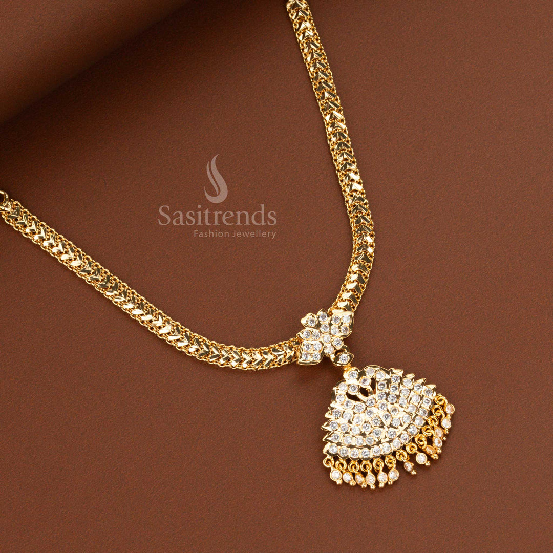 Sophisticated impon necklace with micro gold plating, white AD stone duck motif, and delicate gold beads - Sasitrends