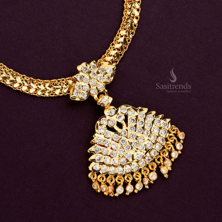 Elegant Micro Gold Plated Impon Necklace with AD Stone Duck Motif & Gold Beads - Sasitrends