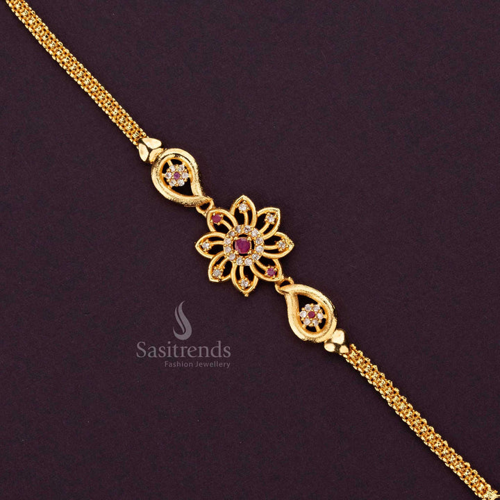 Traditional micro gold-plated bracelet showcasing intricate geometric patterns, ideal for festive occasions and ethnic wear - Sasitrends