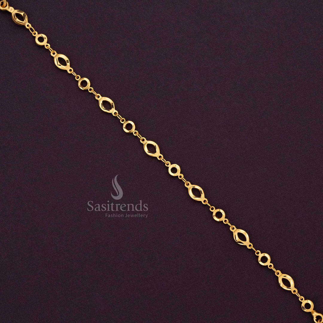 Stylish micro gold-plated round oval bracelet with intricate design for a modern look - Sasitrends