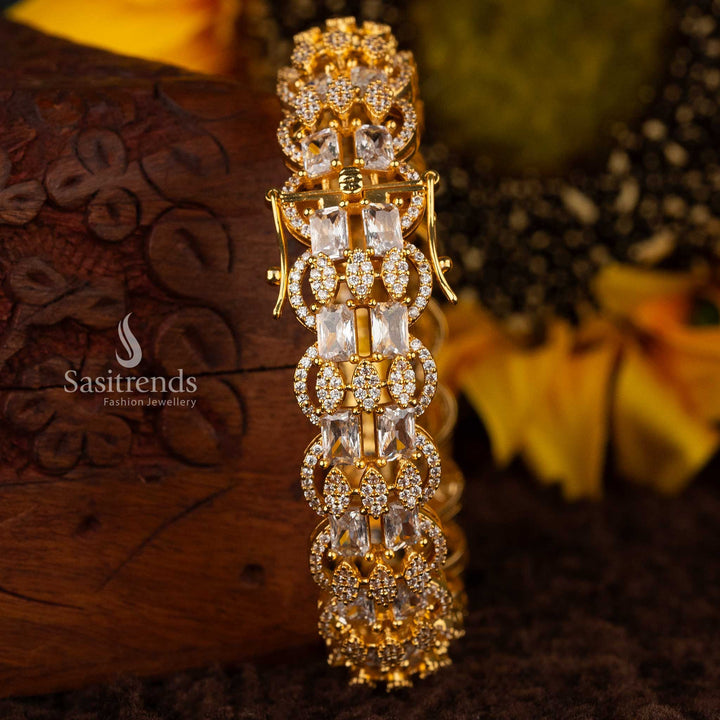 Luxurious American Diamond Micro Gold Plated Openable Kada Bangle for Party Wear - Sasitrends