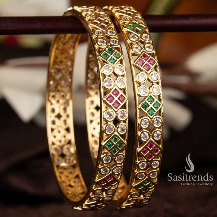 Guaranteed Micro Gold Plated American Diamond Bangles with Multi Color Accents - Sasitrends