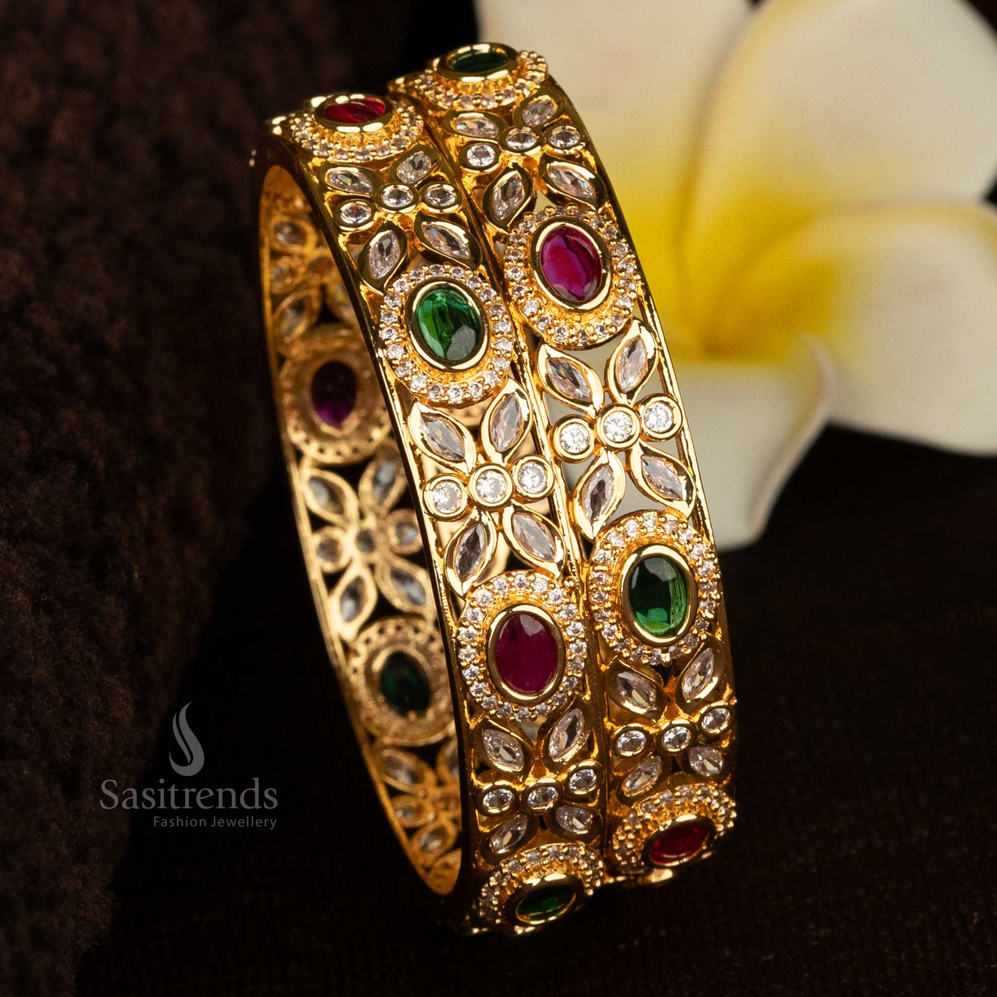 Traditional micro gold bangles with vibrant stones - Sasitrends