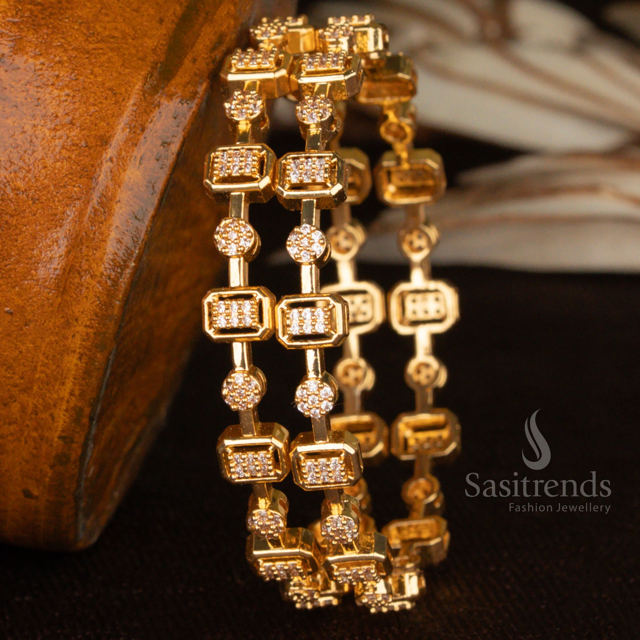 Micro Gold Plated Hexagonal & Circular American Diamond Bangles – Sasitrends