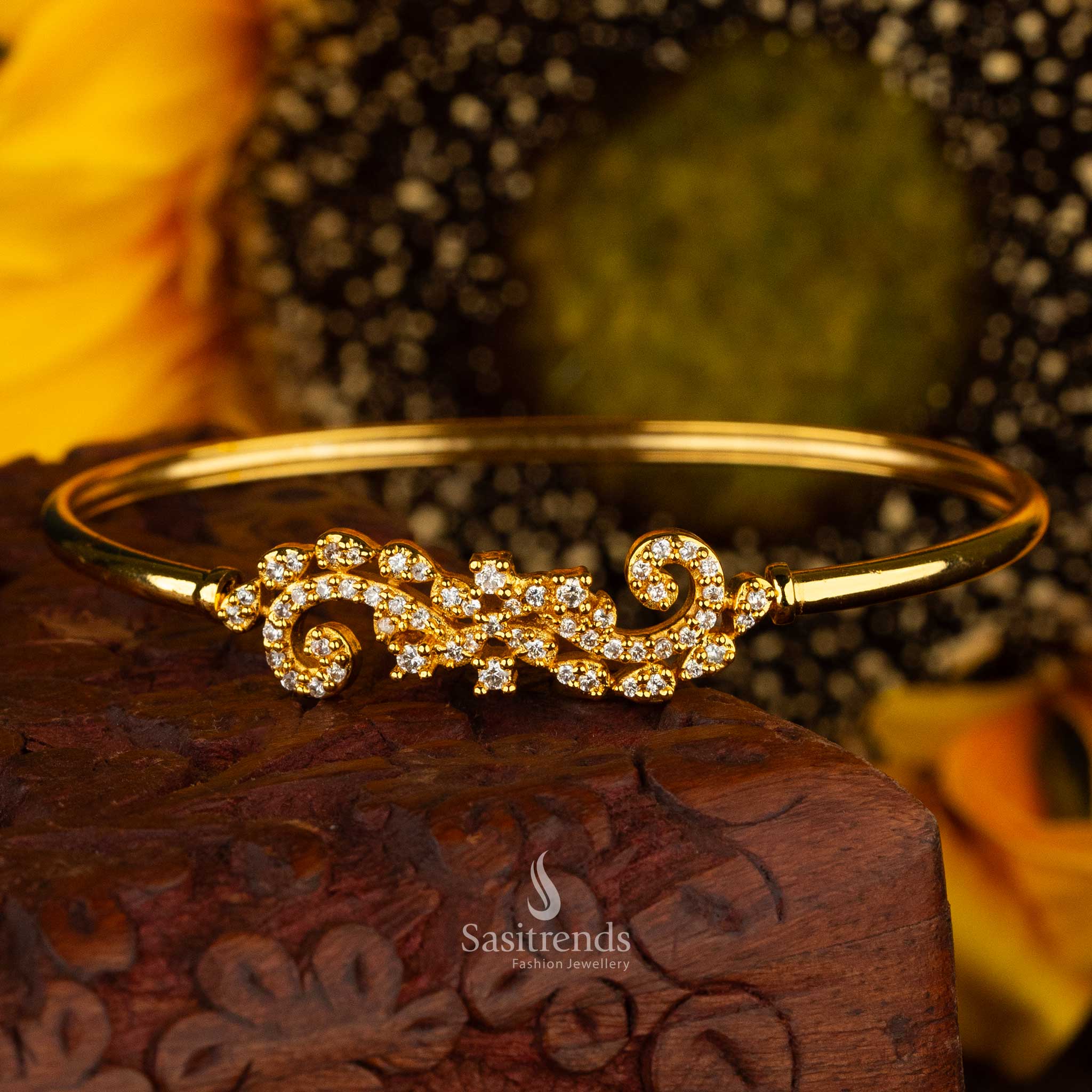 Classic twirl design micro gold-plated kada bracelet with American Diamonds - Sasitrends