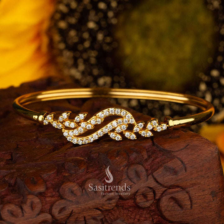 Intricate leaf pattern openable kada bracelet with white American Diamonds - Sasitrends