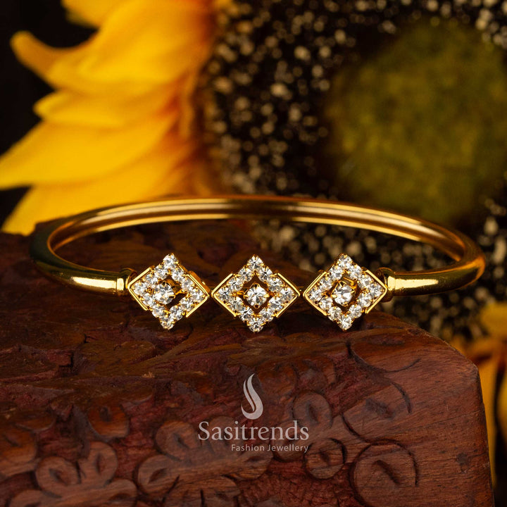 Elegant Collection of Micro Gold Plated Kada Bracelets with White Stones - Sasitrends