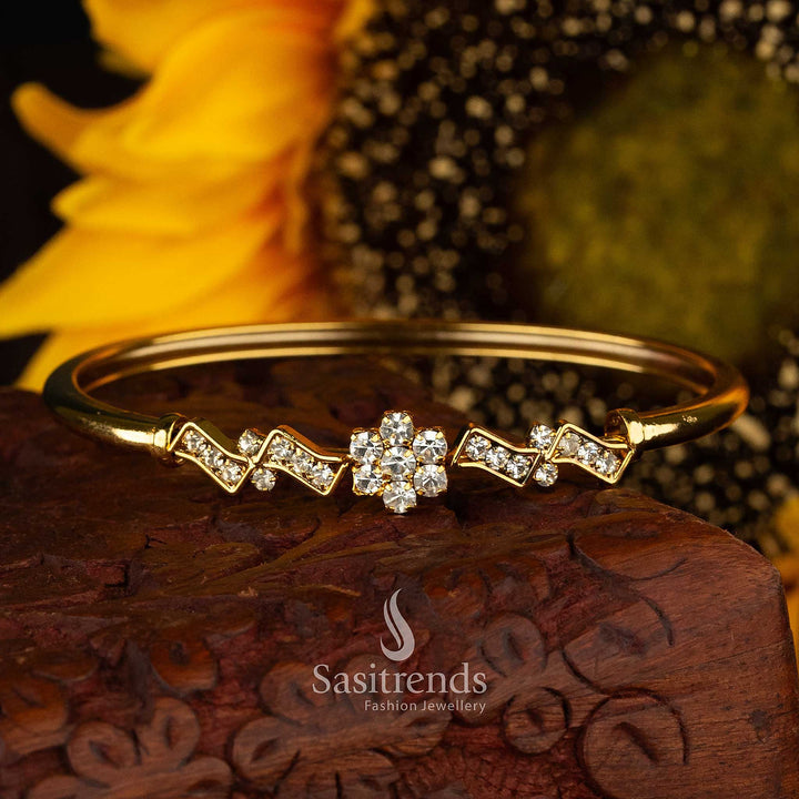 Sasitrends kada bracelet with delicate flower design and white stones