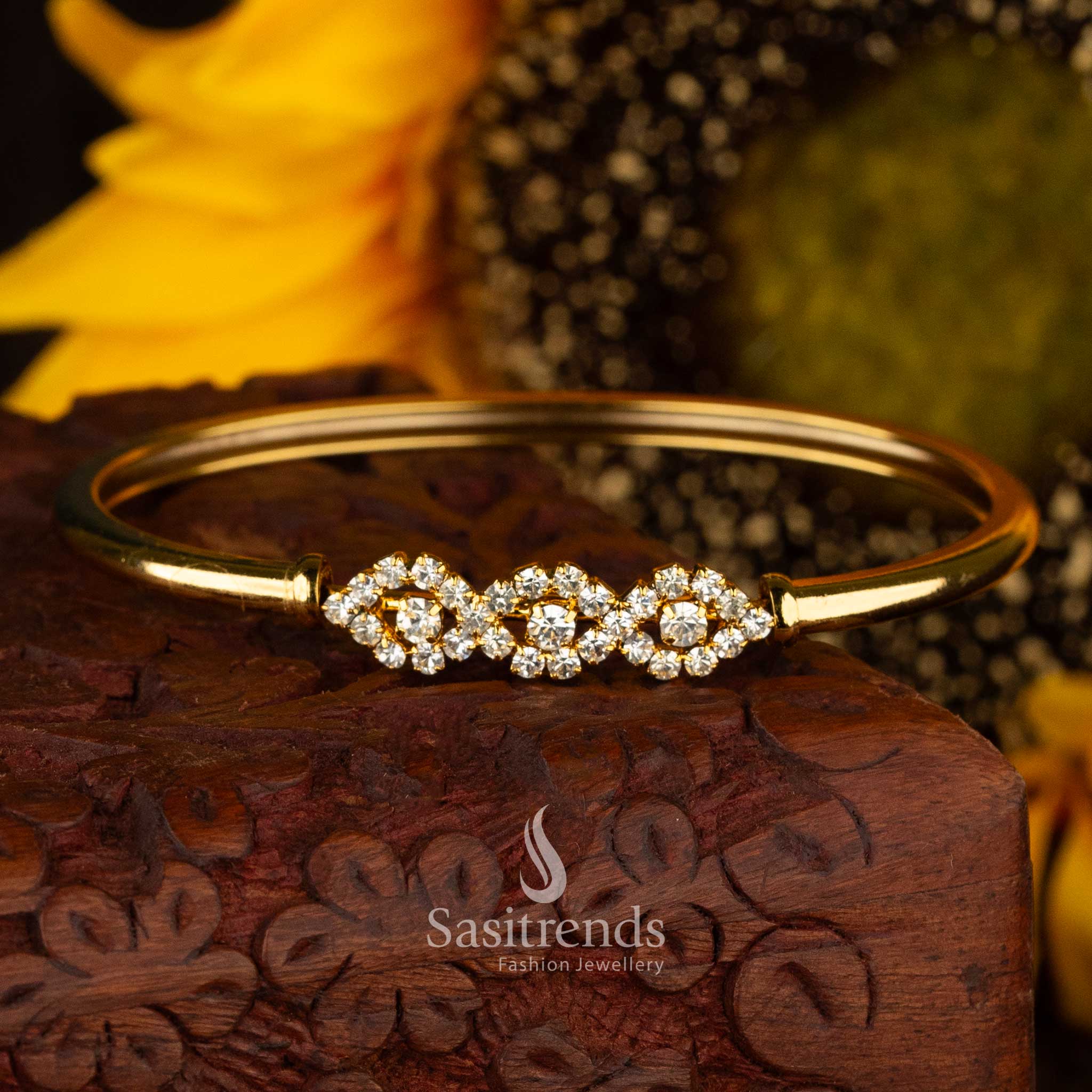 Symmetrical floral white stone kada bracelet by Sasitrends