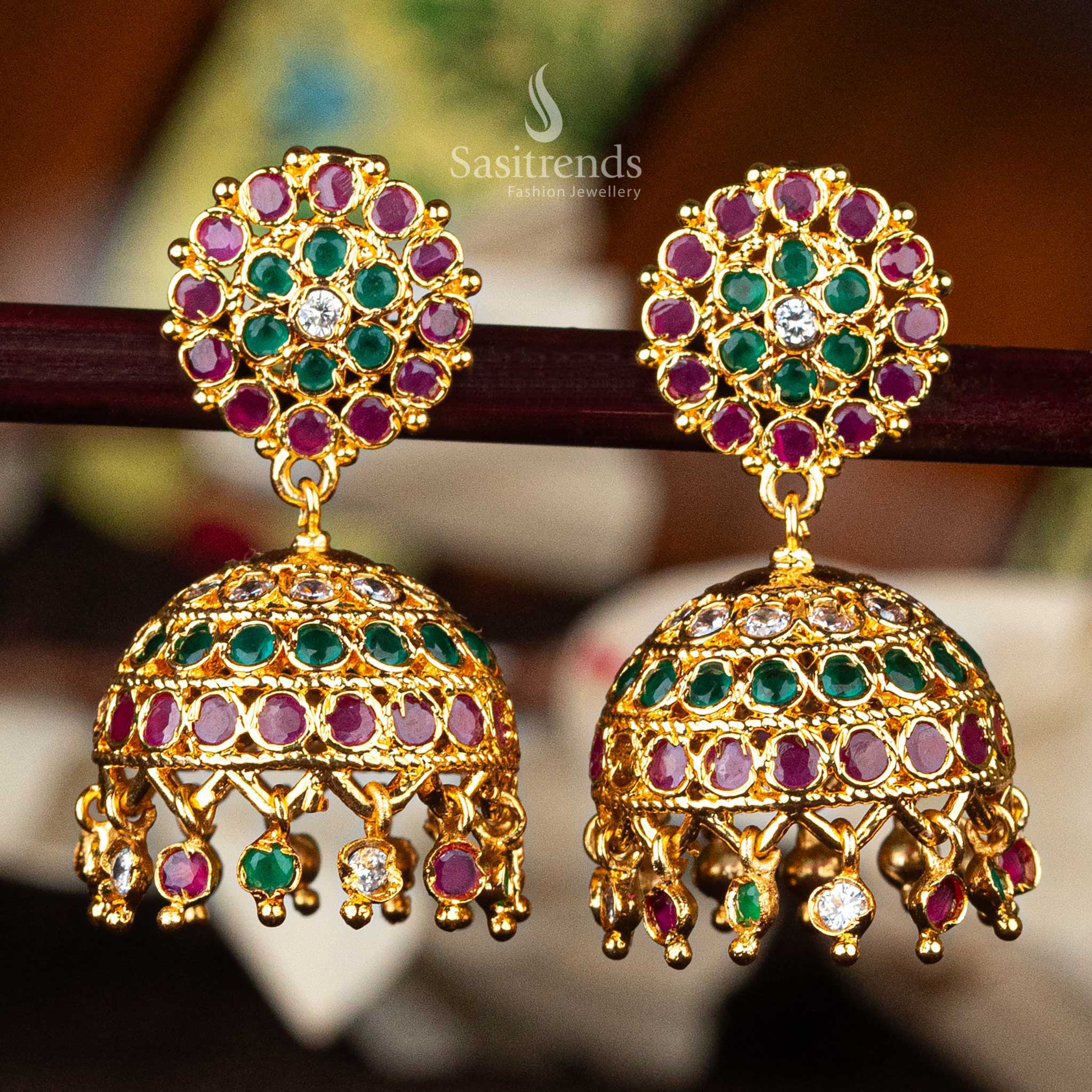 Micro gold-plated multi impon-style jhumkas - Sasitrends