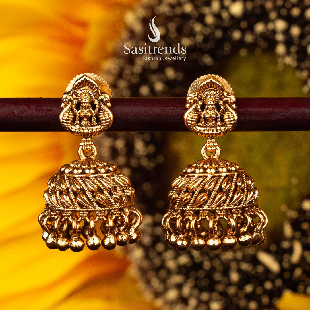 Lakshmi motif temple jhumka earrings with twisted rope design - Sasitrends