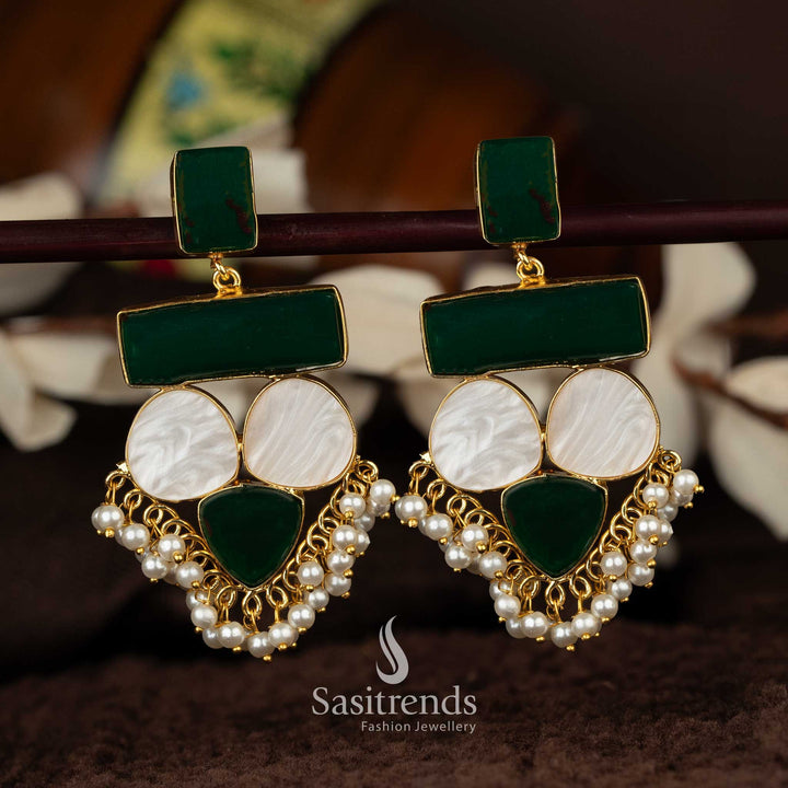 Liana Gold Plated green Mother of Pearl Dangle Earrings with Pearls - Sasitrends