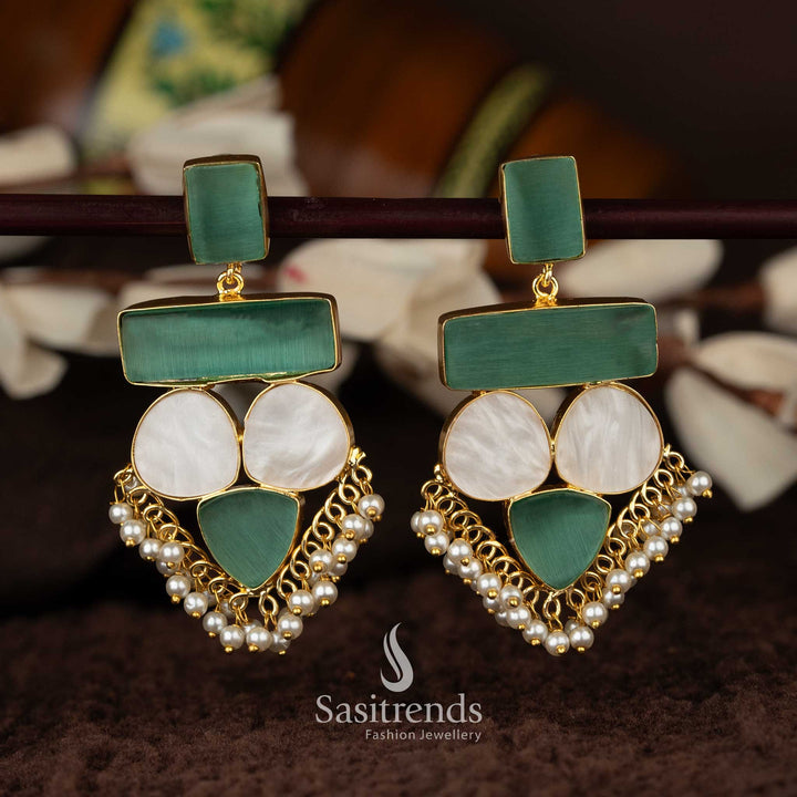 Liana Gold Plated Mint Mother of Pearl Dangle Earrings with Pearls - Sasitrends