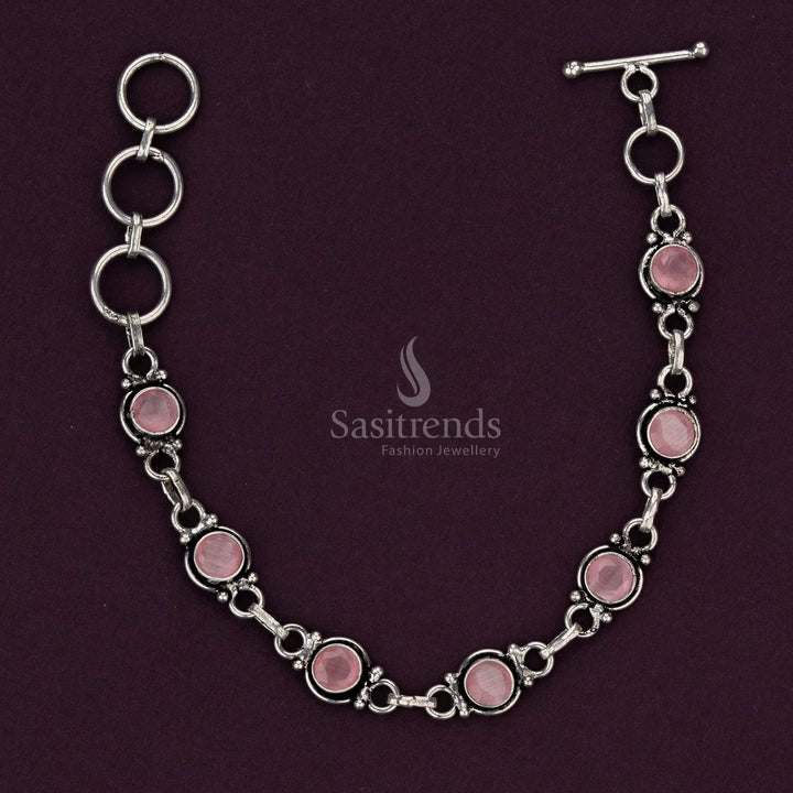 Pink oxidised stone bracelet with secure toggle closure - Sasitrends