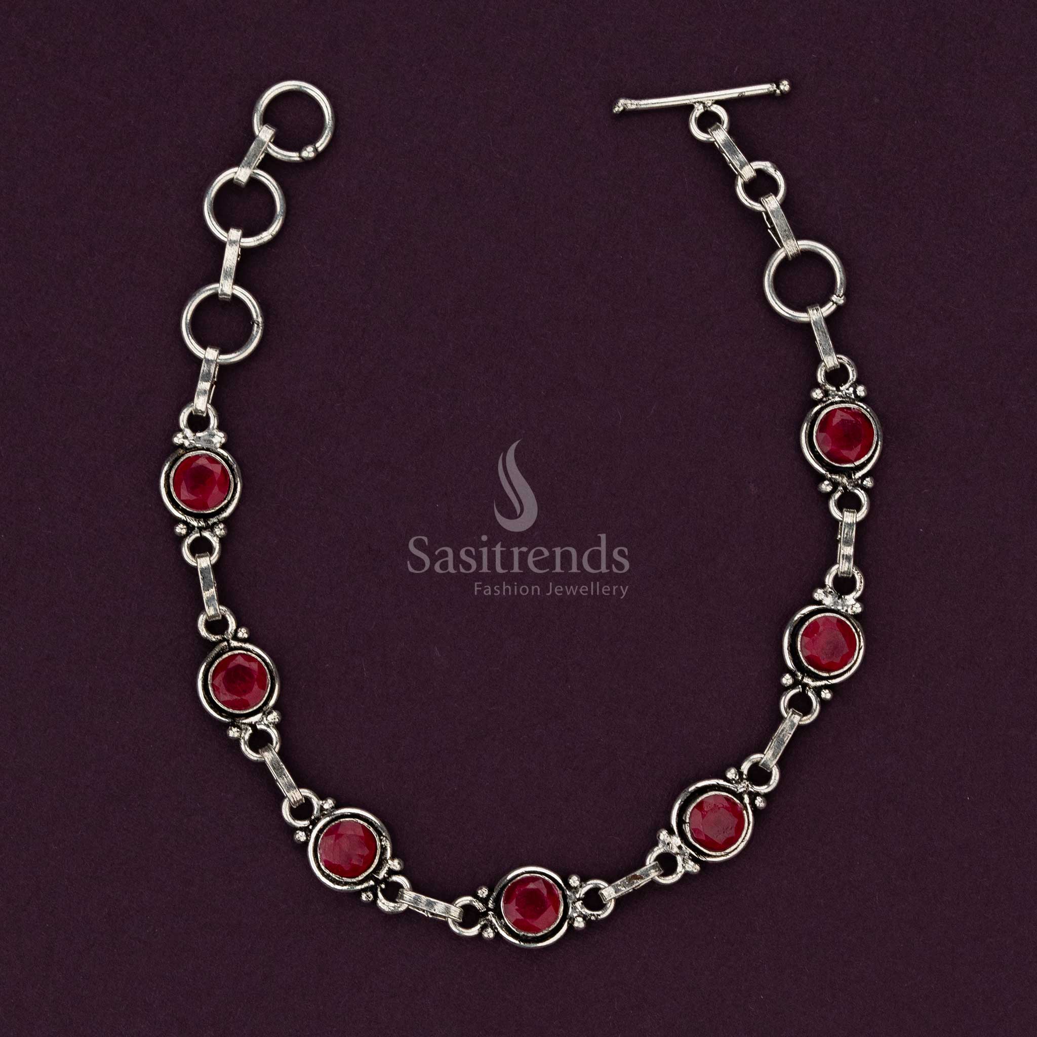 Oxidised bracelet with Ruby round stones and toggle closure design - Sasitrends