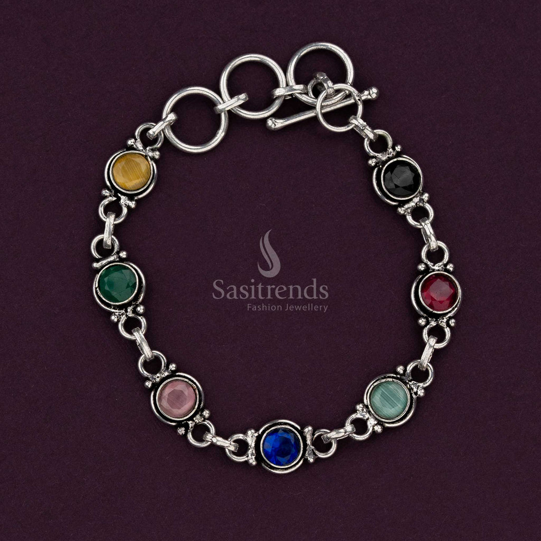 Multi color oxidised stone bracelet with vibrant round stones - Sasitrends