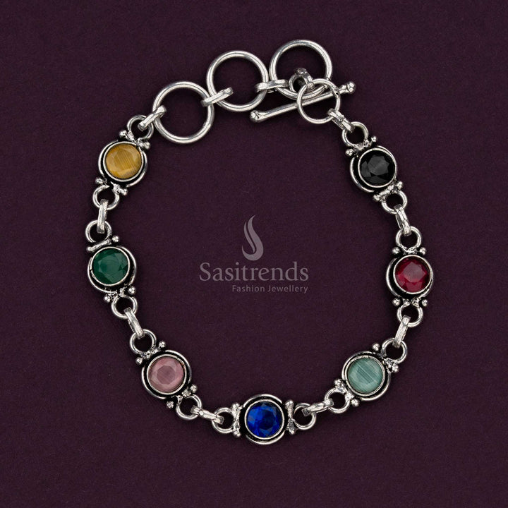 Multi color oxidised stone bracelet with vibrant round stones - Sasitrends