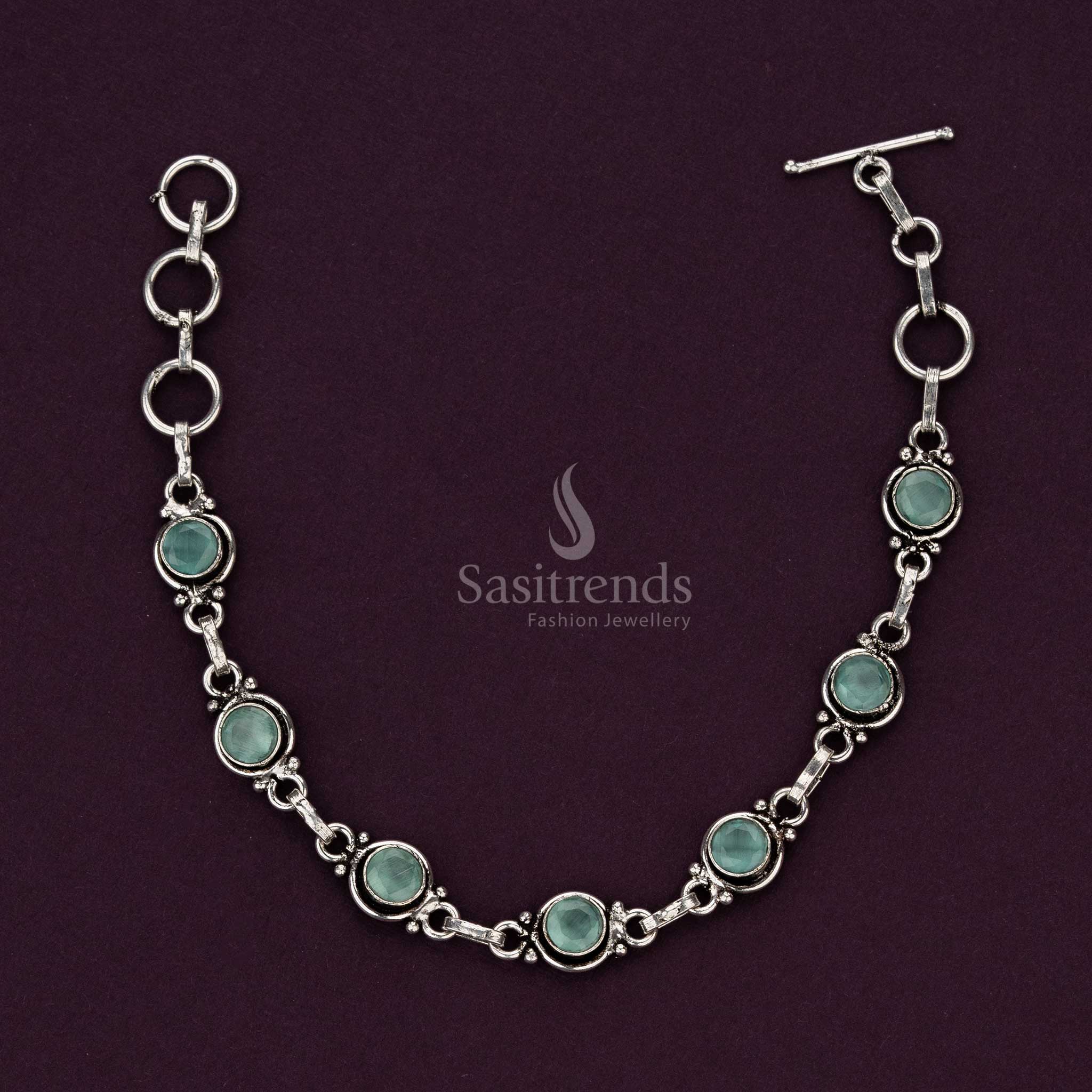 Mint oxidised stone bracelet with secure toggle closure - Sasitrends