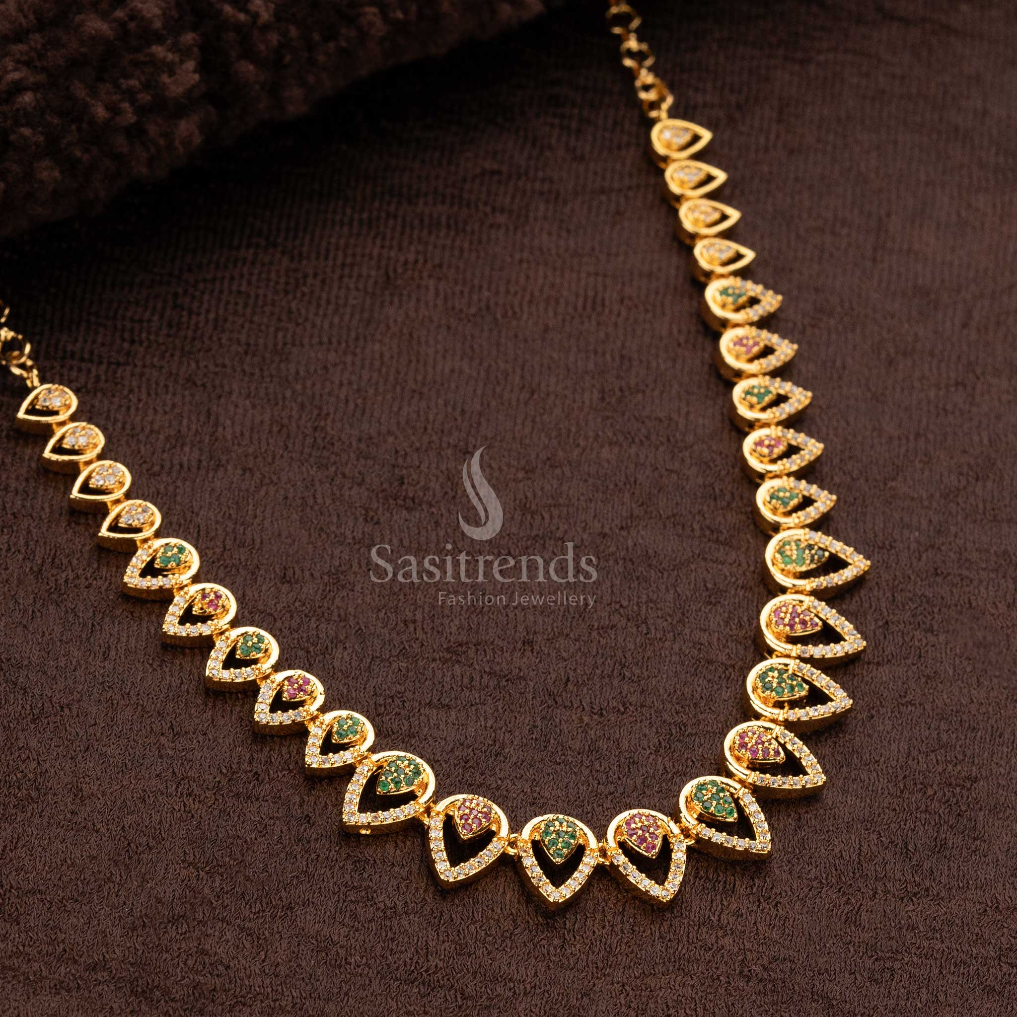 Luxurious micro gold plated necklace with AD stones - Sasitrends