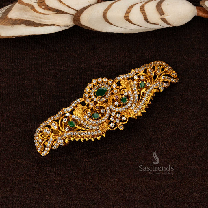 Premium white green temple matte gold peacock hair clip - Sasitrends