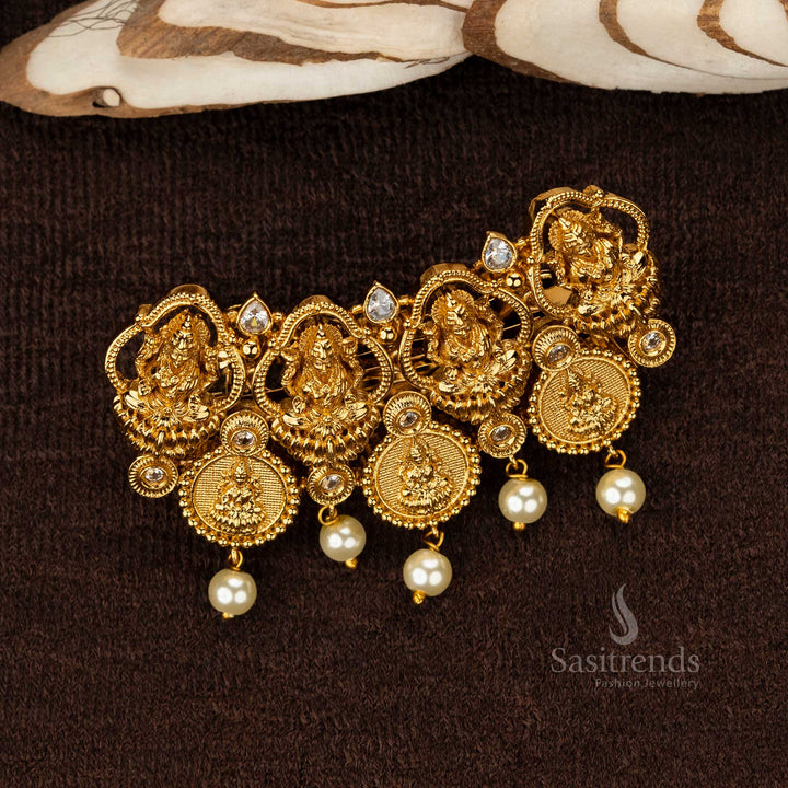 Premium Temple Hair Clip with Lakshmi and Coin Design in White - Sasitrends