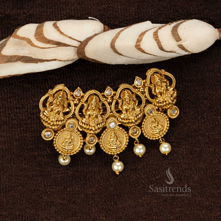 Traditional Hair Clip with Lakshmi and Coin Patterns in Honey - Sasitrends