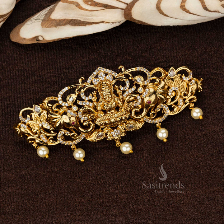 Lakshmi Hair Clip with Intricate Floral Design and Pearls - Sasitrends