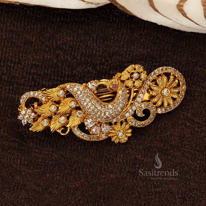 Temple Hair Clip with Honey AD Stone and Floral Design - Sasitrends