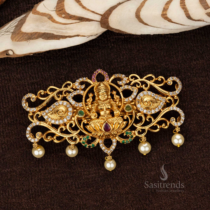 Amazing Premium Temple Matte Gold Plated  Hair Clip with Lakshmi Design - Sasitrends