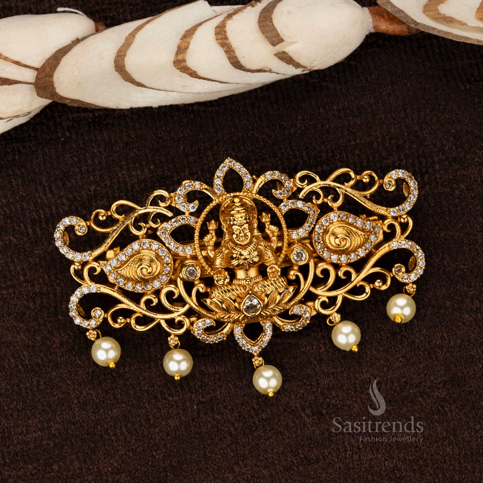 Honey AD Stone Lakshmi Hair Clip with Pearl Accents - Sasitrends