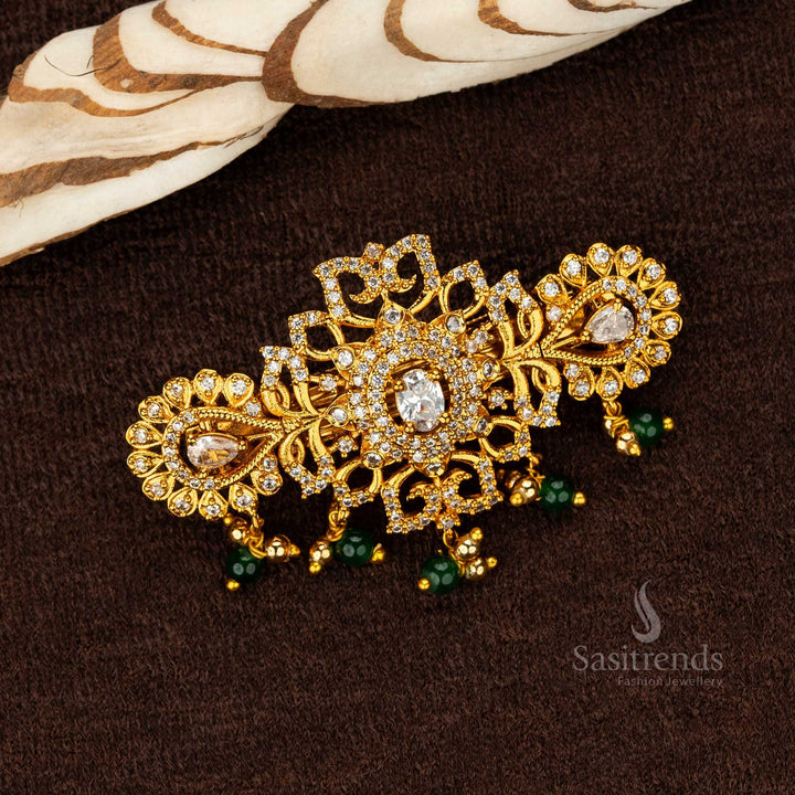 Matte gold hair clip with white stones and tear drop design - Sasitrends