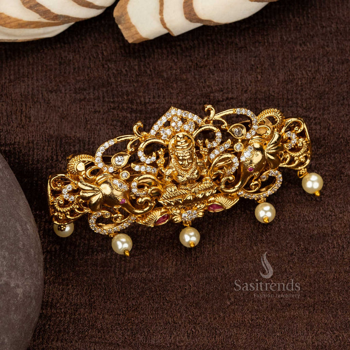 White Ruby Tear Drop Stone Lakshmi Hair Clip with Intricate Designs - Sasitrends