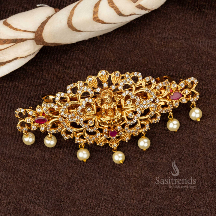 Amazing Premium Matte Gold Temple Hair Clip with Pearl Hangings in Multiple Colors - Sasitrends