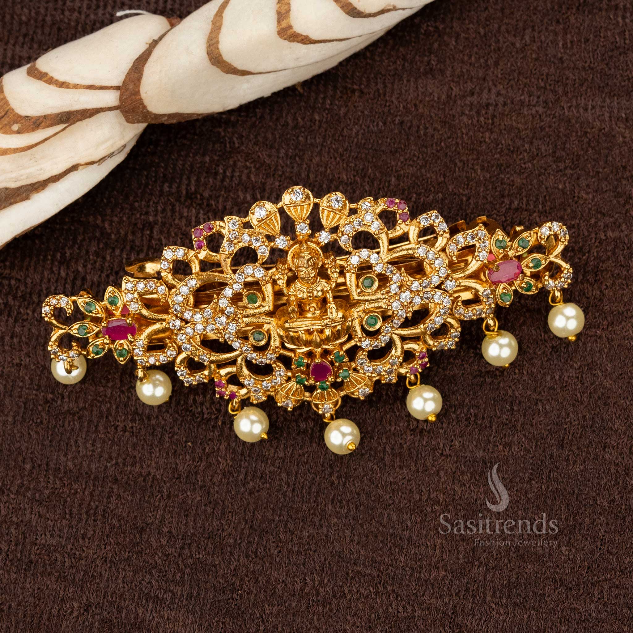 Temple hair clip with multi color stones and matte gold finish - Sasitrends