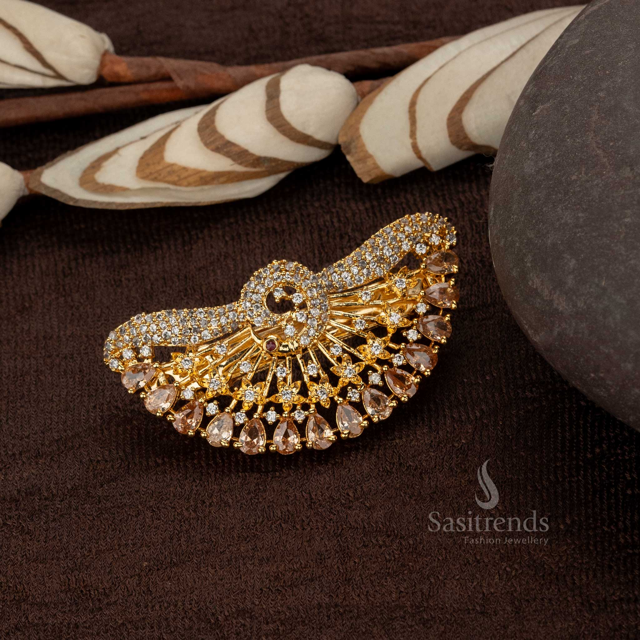 Bridal hair clip with honey teardrop stones and gold plated design - Sasitrends