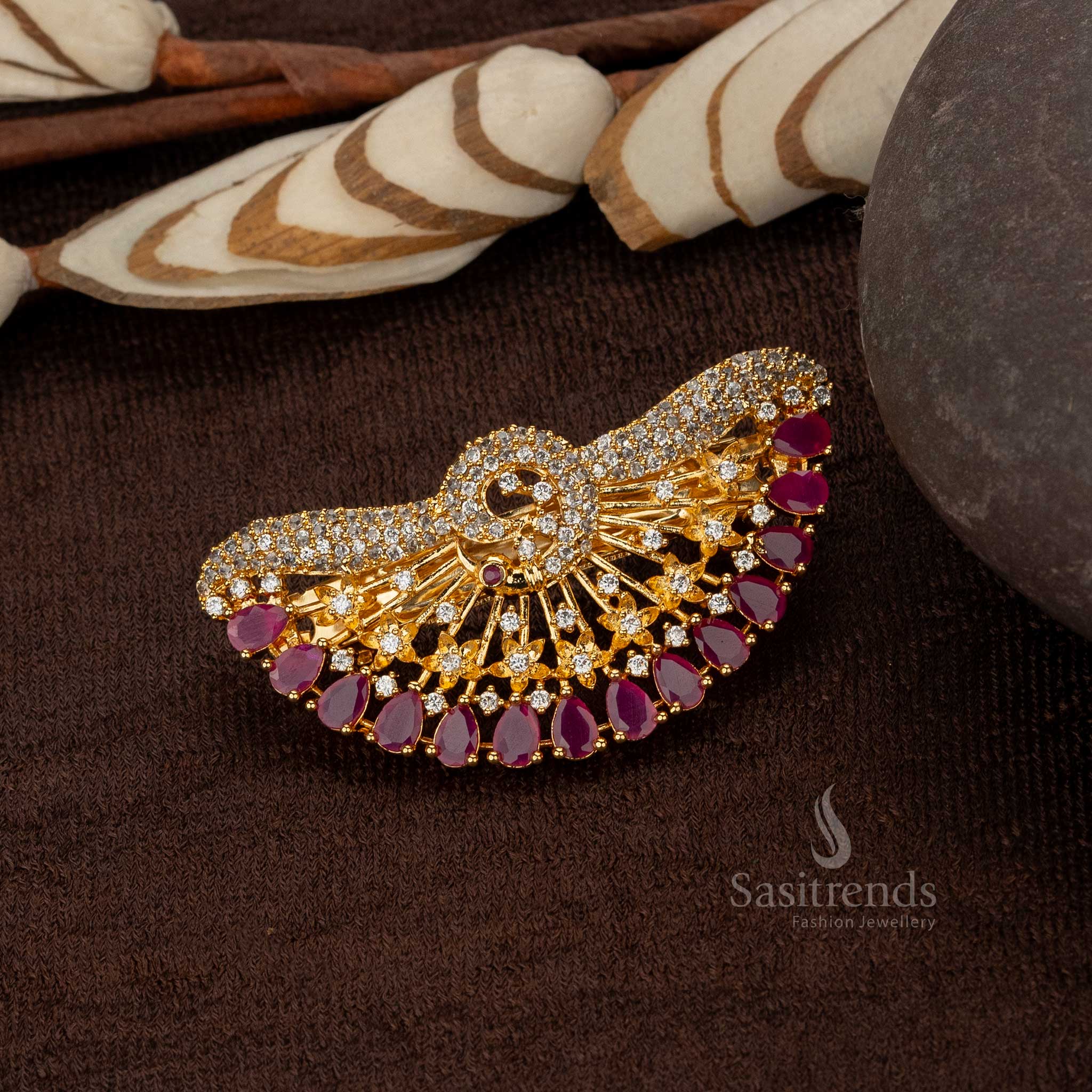 American Diamond hair clip with ruby teardrops for weddings - Sasitrends