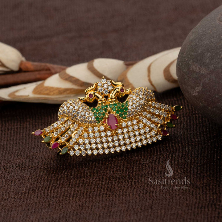 Amazing Peacock Design with American Diamond Gold Plated Hair Clip in Vibrant Colors - Sasitrends