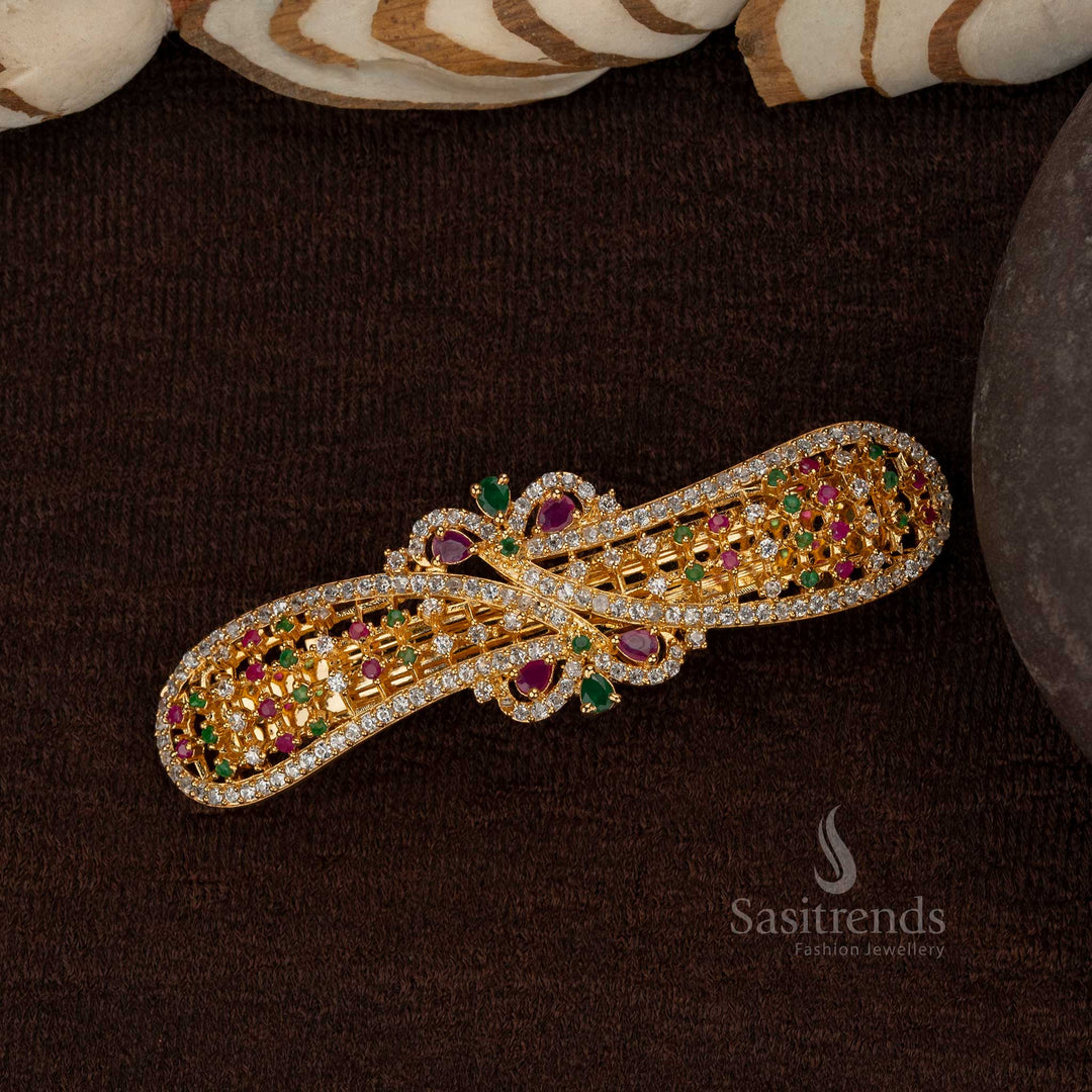 American Diamond Hair Clip with lattice and floral motifs - Sasitrends